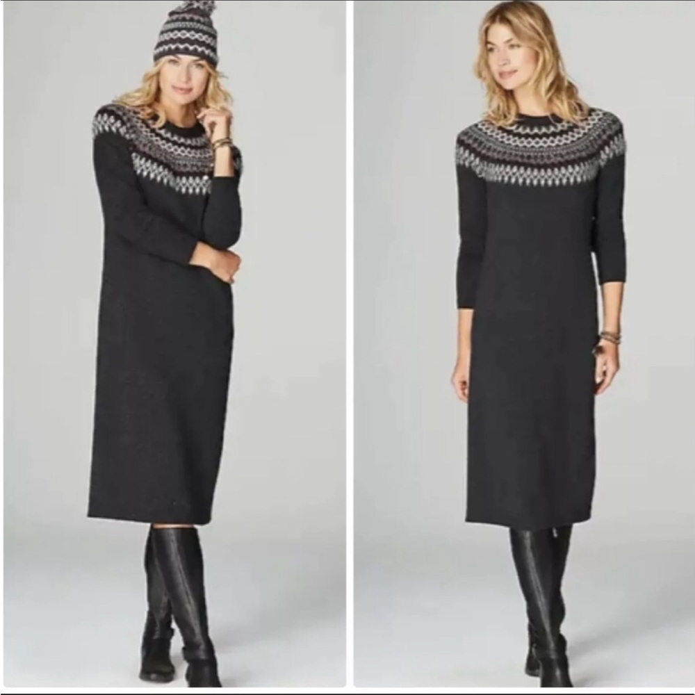 J.jill sweater dress isle Nordic crew neck long sleeve charcoal size Xs